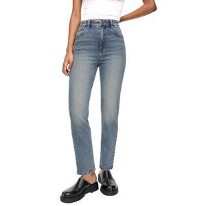 Pull & Bear Jeans Women 4 Blue Medium Wash Denim High‎ Rise Slim Mom Retro NWT